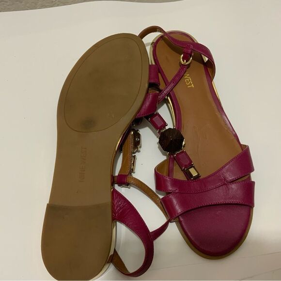 Nine West Shoes Purple Leather Sandal Flats Size 8 M with Gemstones - Picture 5 of 10